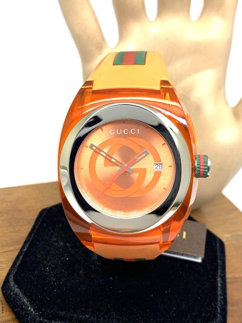 GUCCI Men's Watch SYNC YA137108 Swiss Quartz Orange Rubber Band 46mm